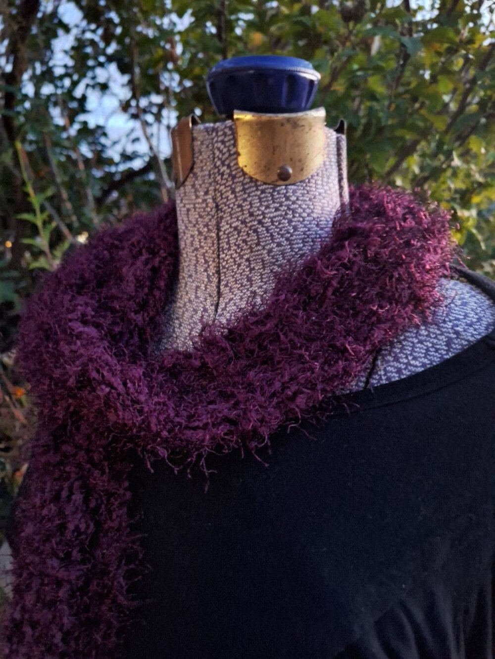 Burgundy Wine Fuzzy Acrylic Hand Knit Scarf